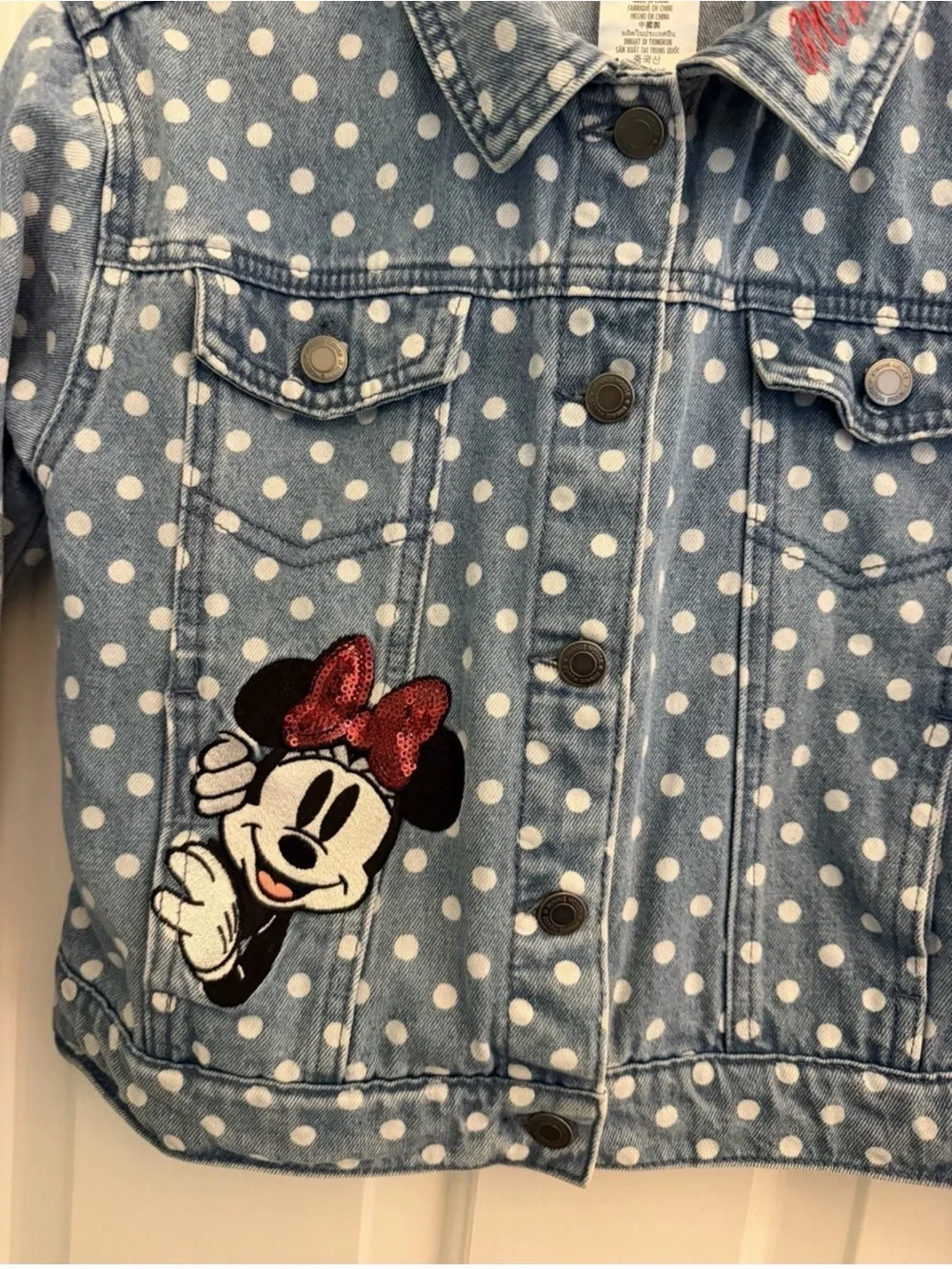 Disney Store Orlando- Minnie Mouse Polka-Dot Denim Jacket Girls Size 7/8